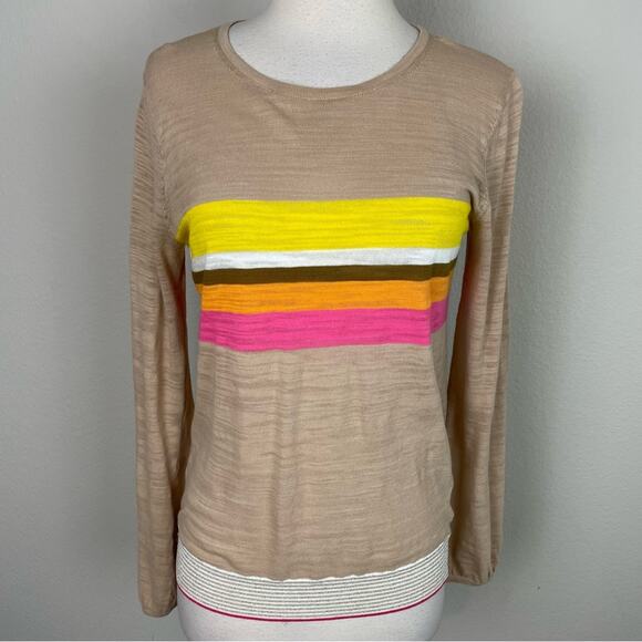 Trina Turk Tan Stripe Cotton Blend Crew neck Sweater XS - Picture 1 of 8